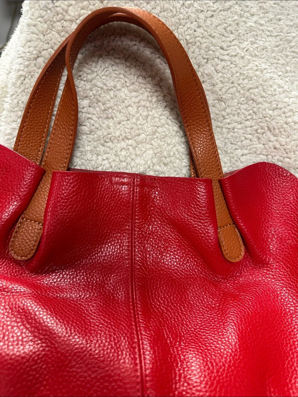 RED Genuine Leather  Commuter Handbag Tote Shoulder Crossbody, Removable Insert